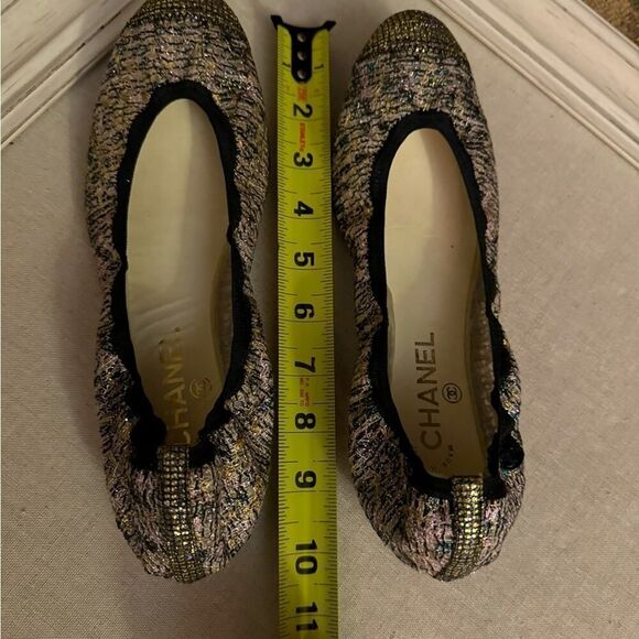 Chanel metallic pink tweed ballet flats with gold toecap and back detail 39.5 - Picture 5 of 12